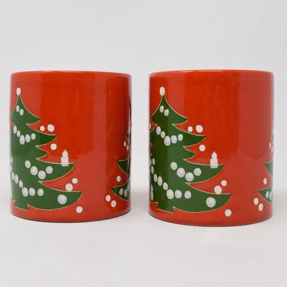 VTG Set Waechtersbach West W Germany Christmas Tree Mug Ceramic Red Green 2 Cups - Picture 8 of 14